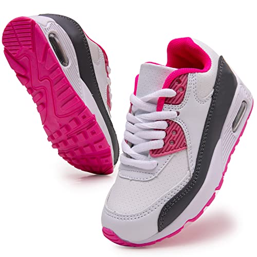 Daclay Kids Shoes Boys Girls Sports Soft Soled Running Elastic Cushion Cool Sneakers White Pink 14 UK Child