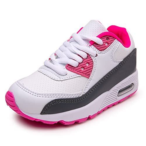 Daclay Kids Shoes Boys Girls Sports Soft Soled Running Elastic Cushion Cool Sneakers White Pink 14 UK Child