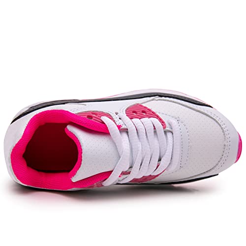 Daclay Kids Shoes Boys Girls Sports Soft Soled Running Elastic Cushion Cool Sneakers White Pink 14 UK Child