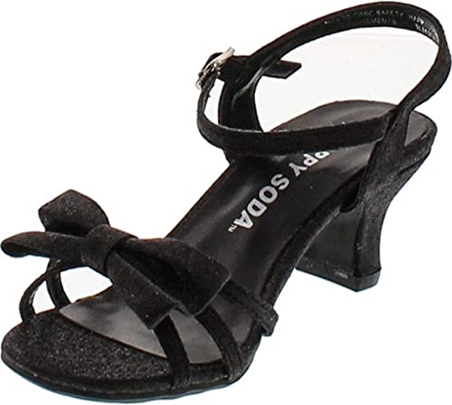 Soda Girly-2 Children's Girl's Open Toe Slingback Block High Heel Sandals, Black Glt, 2 Little Kid