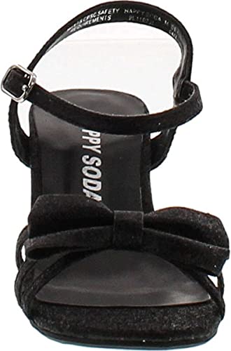 Soda Girly-2 Children's Girl's Open Toe Slingback Block High Heel Sandals, Black Glt, 2 Little Kid