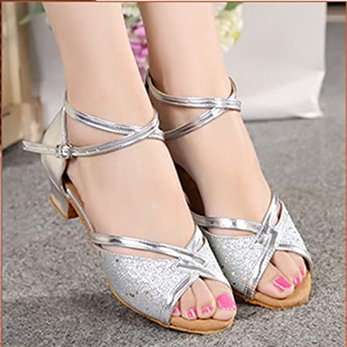 Girl's Latin Dance Shoes Soft Soled Girls Glitter Ballroom Dance Shoes Kids Latin Tango Dance Practice Low Heels 2 Style-1-Gold