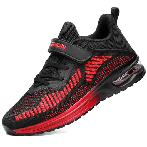 Boys Trainers Kids Running Shoes Child Athletic Shoes Casual Walking Shoes Boys Tennis Shoes Outdoor Sport Sneakers, Black Red, 3.5 UK