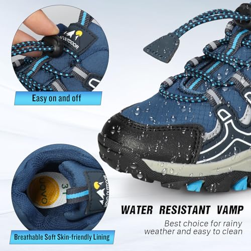 UOVO Boys Trainers Kids Water Resistant Walking Shoes Sports Outdoor Sneakers Children Trekking Hiking Footwear Running Shoes Size 5 UK Big Kids 38EU Blue
