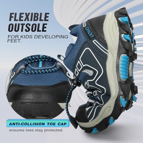 UOVO Boys Trainers Kids Water Resistant Walking Shoes Sports Outdoor Sneakers Children Trekking Hiking Footwear Running Shoes Size 5 UK Big Kids 38EU Blue