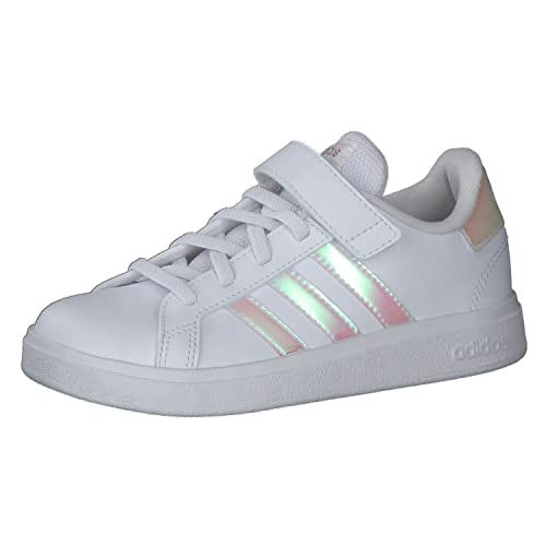 adidas Grand Lifestyle Court Elastic Lace and Top Strap Sneaker, FTWR White/Iridescent/FTWR White, 10 UK Child