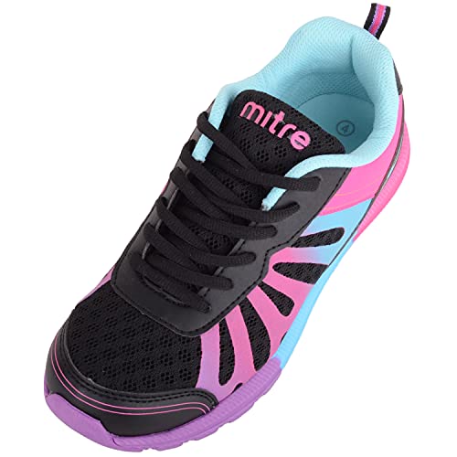 Childrens Kid Girls Slip On Lace Up Sport Walking Running Multi-Colour Trainers Sneakers - Purple/Black - UK Child 1 / EU 33-34