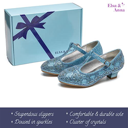 ELSA & ANNA Girls Snow Queen Princess Fancy Dress Up Party Shoes - 3cm Heel - Elsa Dress Up Shoes for Parties & Birthdays, Cosplay - Girls High Heels​​ (BLU22)