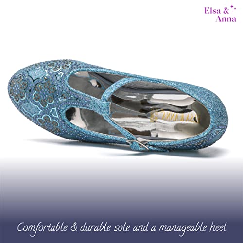 ELSA & ANNA Girls Snow Queen Princess Fancy Dress Up Party Shoes - 3cm Heel - Elsa Dress Up Shoes for Parties & Birthdays, Cosplay - Girls High Heels​​ (BLU22)