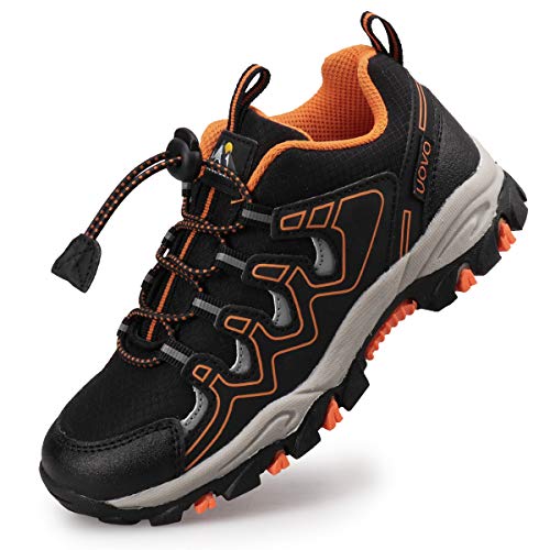 UOVO Boys Trainers Kids Walking Shoes Low-Top Sneakers Children Waterproof Trekking Hiking Footwear Running Shoes Black Orange Size 5 UK