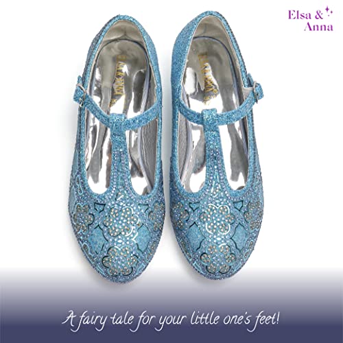 ELSA & ANNA Girls Snow Queen Princess Fancy Dress Up Party Shoes - 3cm Heel - Elsa Dress Up Shoes for Parties & Birthdays, Cosplay - Girls High Heels​​ (BLU22)