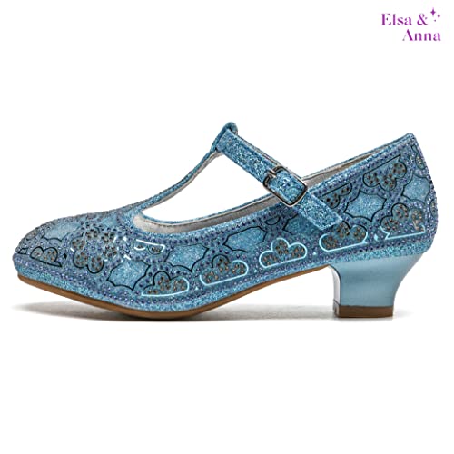 ELSA & ANNA Girls Snow Queen Princess Fancy Dress Up Party Shoes - 3cm Heel - Elsa Dress Up Shoes for Parties & Birthdays, Cosplay - Girls High Heels​​ (BLU22)