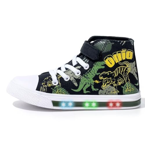 Kids Light Up Trainers, Boys Girls High Top Pumps Flashing Sneakers Toddler Easy Fasten Canvas Shoes Camouflage Size 8
