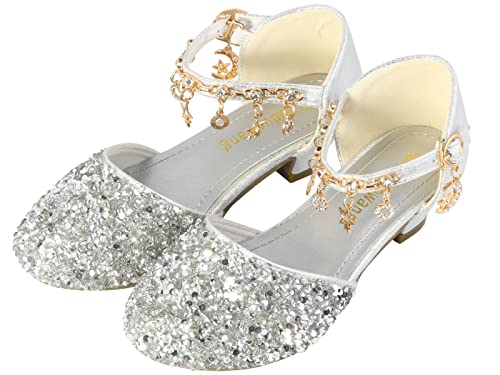 High Heels Sandals Dress Shoes Performance Sequin Glitter Princess Sandals Dress Crystal High Shoes for Girls