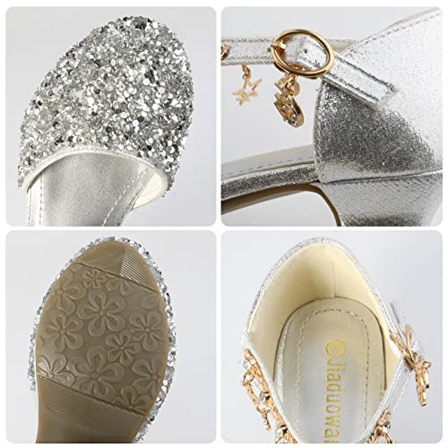 High Heels Sandals Dress Shoes Performance Sequin Glitter Princess Sandals Dress Crystal High Shoes for Girls