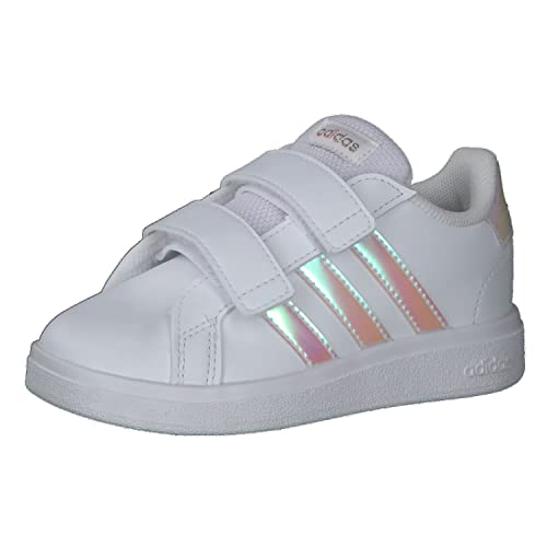 adidas Grand Lifestyle Court Hook and Loop Sneaker, FTWR White/Iridescent/FTWR White, 8 UK Child