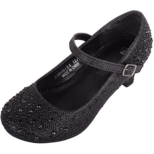 ABSOLUTE FOOTWEAR Childrens Kids Girls Glitter Sparkly Diamante Wedding Party Pagent Heeled Shoes - Black - UK Child 13 / EU 32