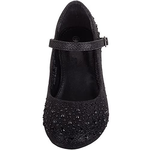ABSOLUTE FOOTWEAR Childrens Kids Girls Glitter Sparkly Diamante Wedding Party Pagent Heeled Shoes - Black - UK Child 13 / EU 32