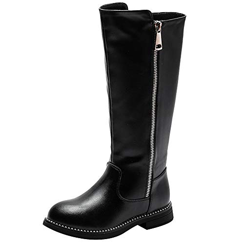 rismart Girls' Knee High Zip Riding Boots Faux Fur Lined Block Low Heel Winter Shoes SN03922(Black,13.5 UK Child)