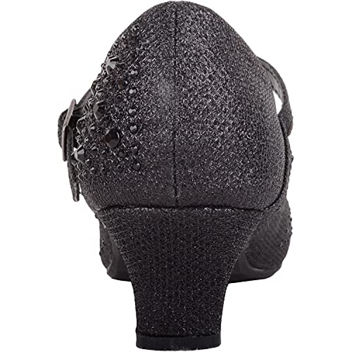 ABSOLUTE FOOTWEAR Childrens Kids Girls Glitter Sparkly Diamante Wedding Party Pagent Heeled Shoes - Black - UK Child 13 / EU 32