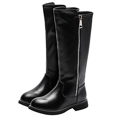 rismart Girls' Knee High Zip Riding Boots Faux Fur Lined Block Low Heel Winter Shoes SN03922(Black,13.5 UK Child)