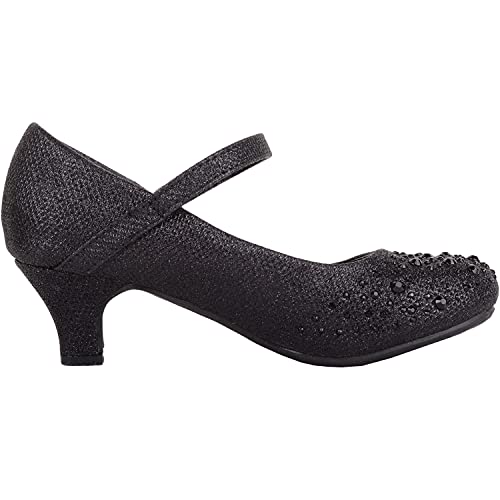 ABSOLUTE FOOTWEAR Childrens Kids Girls Glitter Sparkly Diamante Wedding Party Pagent Heeled Shoes - Black - UK Child 13 / EU 32