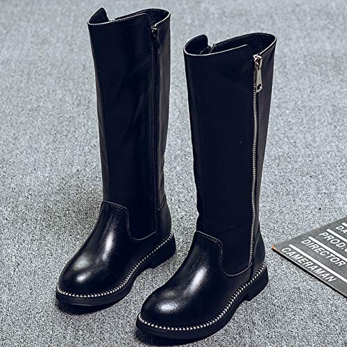 rismart Girls' Knee High Zip Riding Boots Faux Fur Lined Block Low Heel Winter Shoes SN03922(Black,13.5 UK Child)