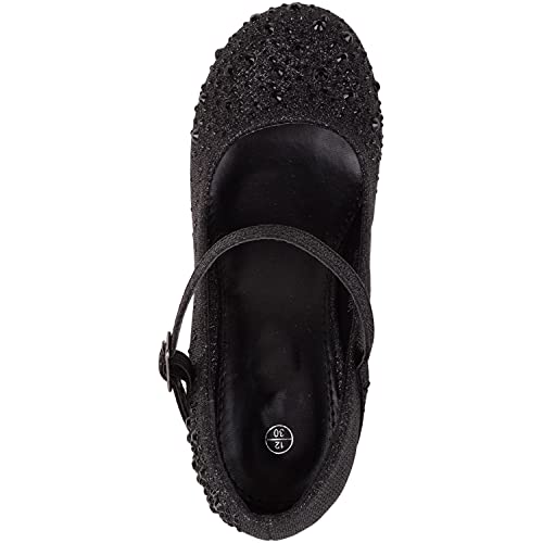 ABSOLUTE FOOTWEAR Childrens Kids Girls Glitter Sparkly Diamante Wedding Party Pagent Heeled Shoes - Black - UK Child 13 / EU 32