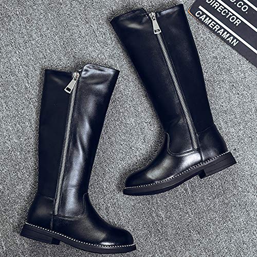 rismart Girls' Knee High Zip Riding Boots Faux Fur Lined Block Low Heel Winter Shoes SN03922(Black,13.5 UK Child)