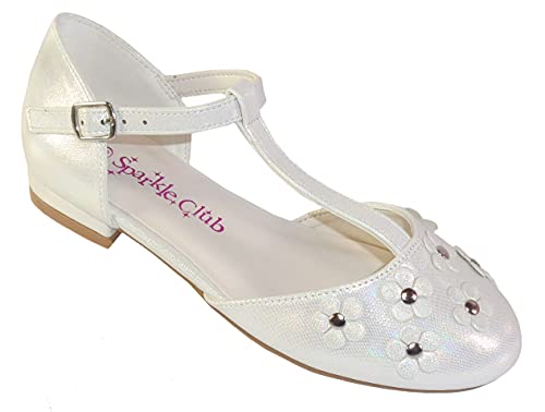 Girls Childrens Ivory Small Heel Sparkly Flower Girl Party Shoes 12