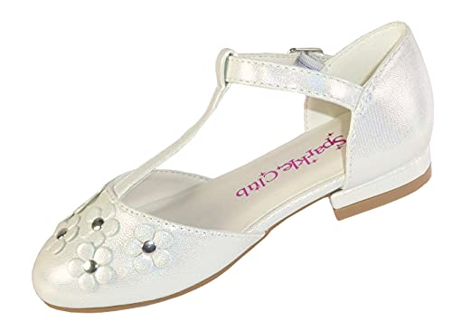 Girls Childrens Ivory Small Heel Sparkly Flower Girl Party Shoes 12