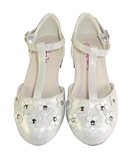 Girls Childrens Ivory Small Heel Sparkly Flower Girl Party Shoes 12