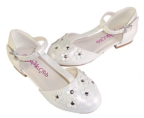 Girls Childrens Ivory Small Heel Sparkly Flower Girl Party Shoes 12