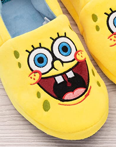 SpongeBob Kids Slippers | Boys Girls Animated Character Face Yellow Blue Elasticated Heel Support House Sliders | Movie Series Merchandise 12 Child UK