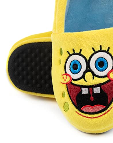 SpongeBob Kids Slippers | Boys Girls Animated Character Face Yellow Blue Elasticated Heel Support House Sliders | Movie Series Merchandise 12 Child UK