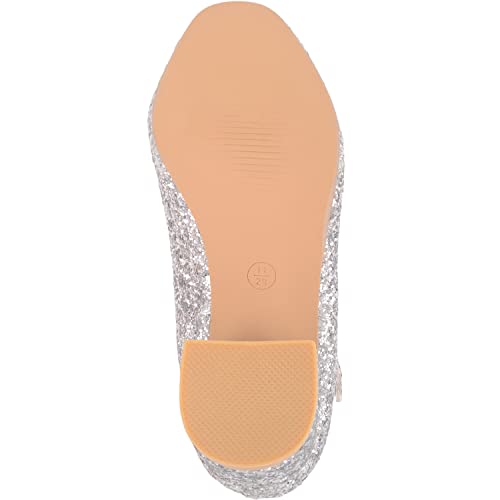 Childrens Kids Girls Slip On Heeled Sparkly Glitter Pagent Party Celebration Shoes - Silver - UK Child 1 / EU 33-34