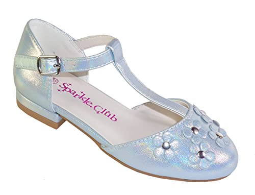Girls Childrens Pale Blue Small Heel Sparkly Special Occasion Party Shoes Size 11