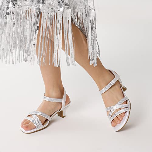DREAM PAIRS Girls Sandals Low Heel Ankle Strap Open Toe Sandals Wedding Party Bridesmaid for Little Kid/Big Kid,SDSD2315K,WHITE,13 UK Child/1 US Little Kid