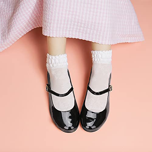 MIXIN Kids Children School Shoes Black Uniform Shoes for Girls with Low Block Heel Size 3