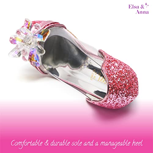 ELSA & ANNA Girls Snow Queen Princess Fancy Dress Up Party Shoes - 3cm Heel - Elsa Dress Up Shoes for Parties & Birthdays, Cosplay - Girls High Heels​​ (PNK16)