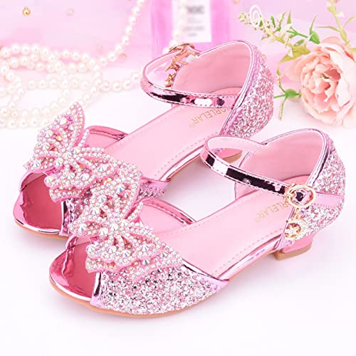 Children Shoes With Diamond Shiny Sandals Princess Shoes Bow High Heels Show Princess Shoes Girls Sandals Size 13 (Pink, 11.5 Little Child)