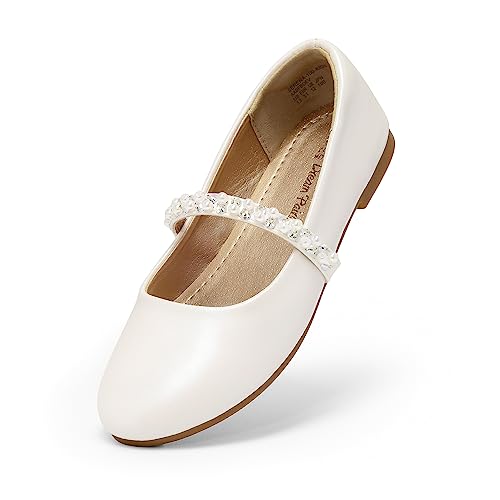 DREAM PAIRS KIDS Girls Mary Jane Ballerina Flat Shoes,SERENA-100-KIDS-E,IVORY,1.5 UK/34 (EUR)