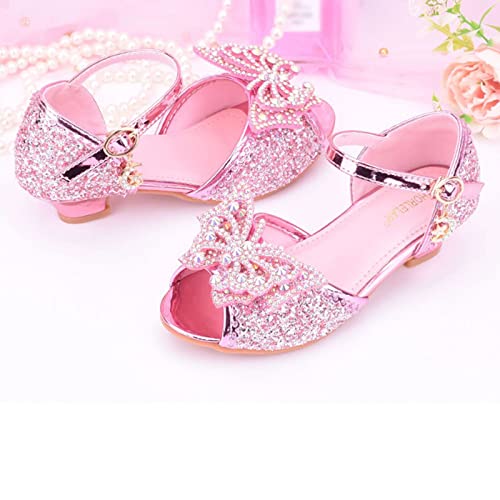 Children Shoes With Diamond Shiny Sandals Princess Shoes Bow High Heels Show Princess Shoes Girls Sandals Size 13 (Pink, 11.5 Little Child)