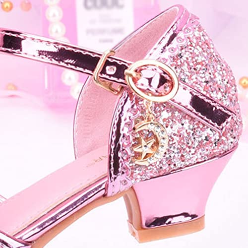 Children Shoes With Diamond Shiny Sandals Princess Shoes Bow High Heels Show Princess Shoes Girls Sandals Size 13 (Pink, 11.5 Little Child)