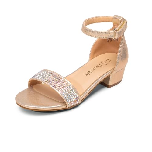 DREAM PAIRS Girls Sandals Low Heel Dress Pump Ankle Strap Interchangeable Bow Flower Wedding Party Shoes for Little Kid/Big Kid,Size 12,GOLD,SDSD2320K