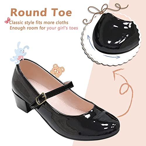 MIXIN Kids Children School Shoes Black Uniform Shoes for Girls with Low Block Heel Size 3