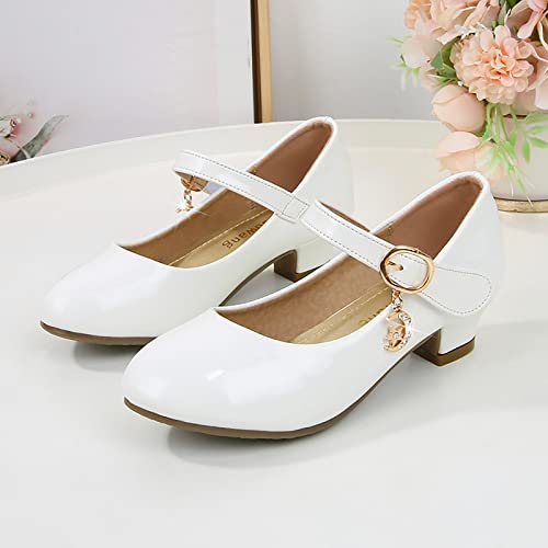 Girls Shoes with High Heels, Princess Shoes, Primary School Single Shoes, Children's Leather Shoes, Evening Shoes, Sandals 24, White, 1.5 UK