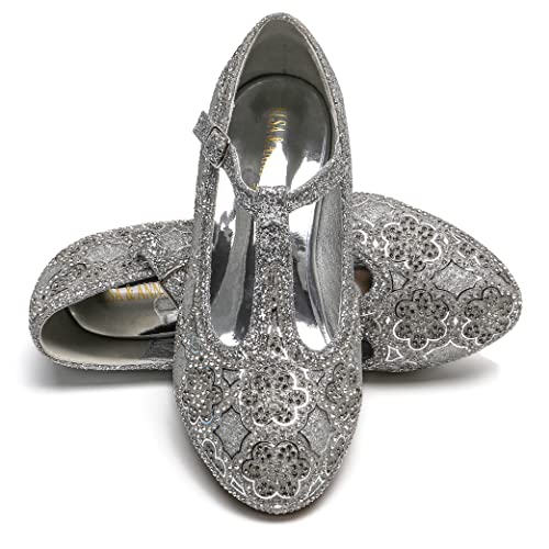 ELSA & ANNA Girls Snow Queen Princess Fancy Dress Up Party Shoes - 3cm Heel - Elsa Dress Up Shoes for Parties & Birthdays, Cosplay - Girls High Heels​​ (SIL21)