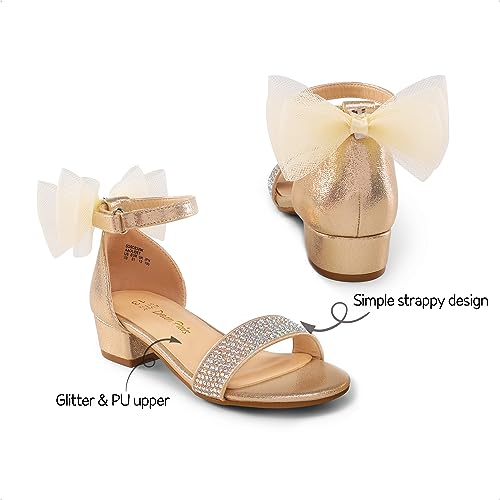 DREAM PAIRS Girls Sandals Low Heel Dress Pump Ankle Strap Interchangeable Bow Flower Wedding Party Shoes for Little Kid/Big Kid,Size 12,GOLD,SDSD2320K