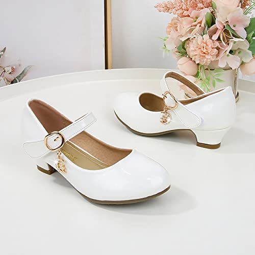 Girls Shoes with High Heels, Princess Shoes, Primary School Single Shoes, Children's Leather Shoes, Evening Shoes, Sandals 24, White, 1.5 UK